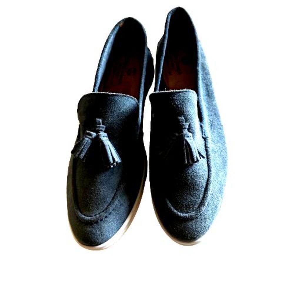 New Marc Joseph Blue Suede Tassel Loafers Size 10